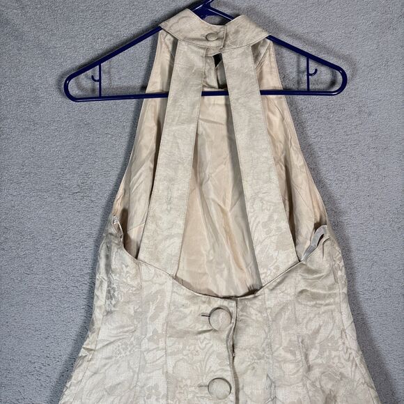 Vintage Geary Roark Kamisato Halter Dress Women's Size 12 Linen Blend Champagne - Picture 13 of 16